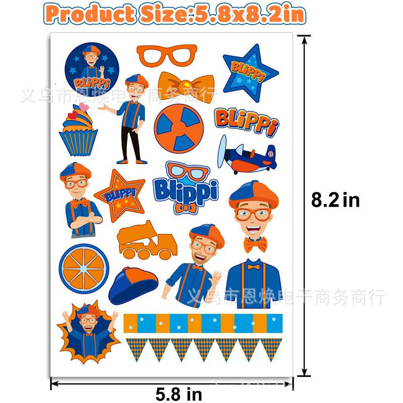 Blippi theme birthday decorate children fresh Tattoo sticker Cartoon Sticker waterproof star Face stickers