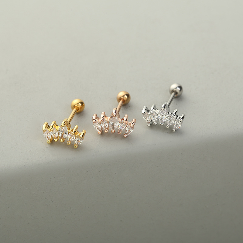 Fashion Solid Color Copper Ear Studs Inlay Zircon Copper Earrings 1 Piece