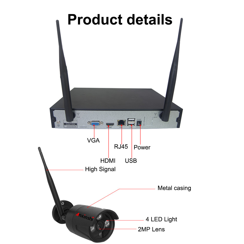 Sicherheitsüberwachung drahtloses WLAN-Kamera-Set 8-Kanal drahtloses NVR-Set Festplatte Video-Rekorder Netzwerkkamera