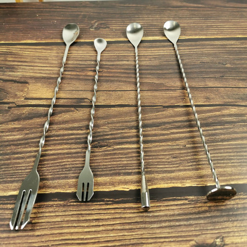 304 Stainless Steel Long Bar Spoon Long Handled Stirring Stick Cocktail Stirring Stick Coffee Milk Tea Stirring Spoon Spiral Bar More