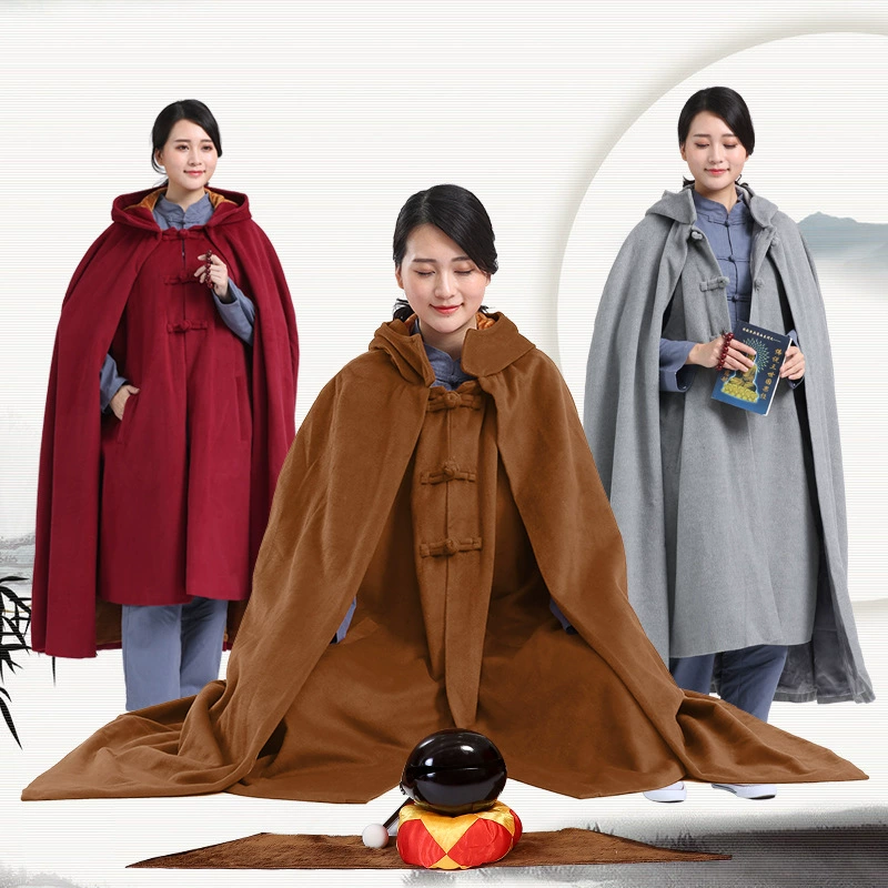 Зимний утолщенный Длинный плащ монаха-монаха на флисовой подкладке, мастер-монах, сидящий плащ, плащ для медитации, одежда монаха, одинаковая для мужчин и женщин