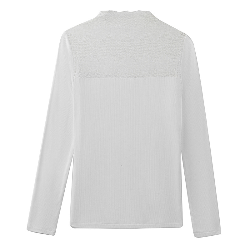 CANVAUS nueva Mitad de cuello alto costura blanco solo desgaste manga larga encaje bottoming camisa camiseta de las mujeres de moda superior