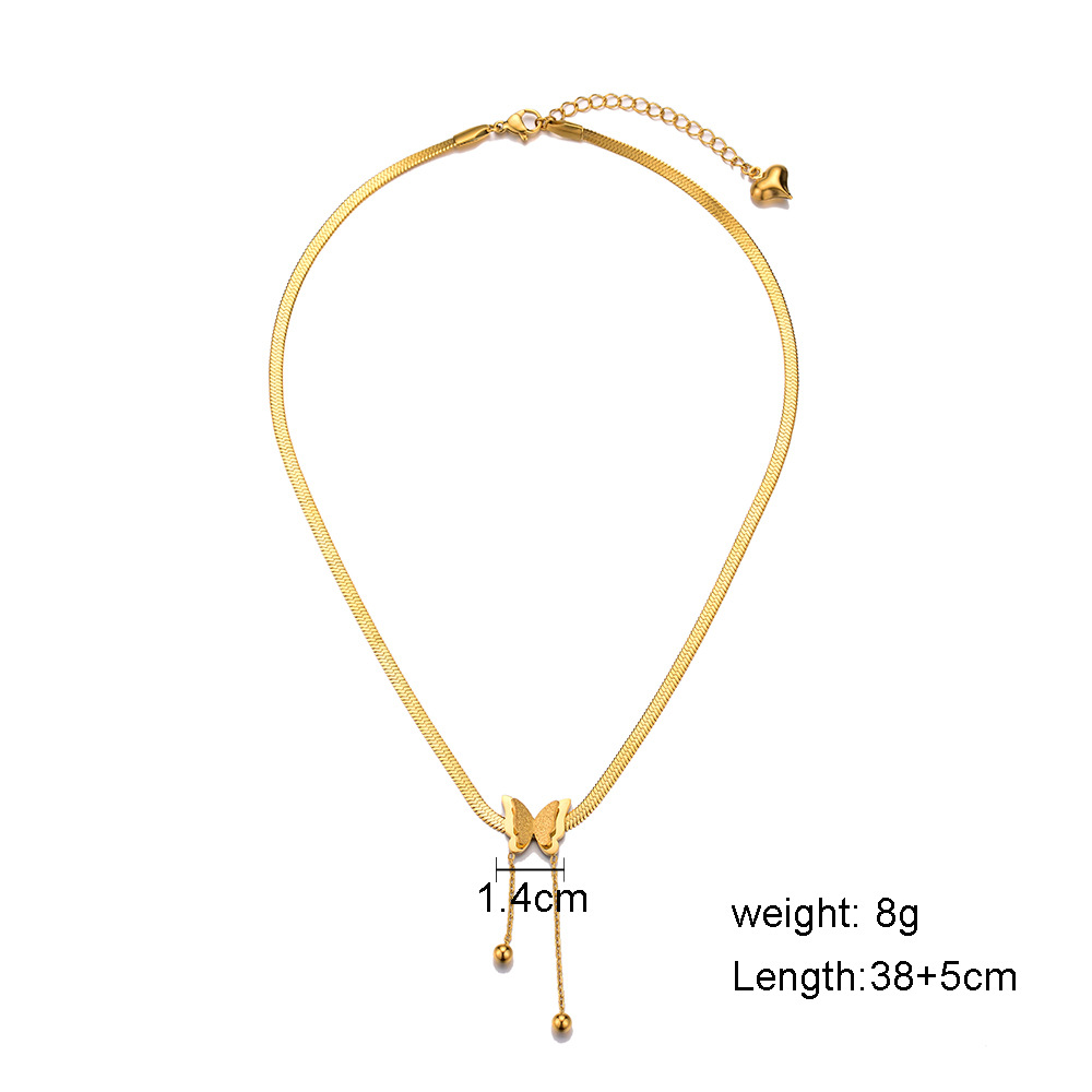 European And American Jewelry Special Interest Light Luxury Stainless Steel Real Gold Frosted Butterfly Pendant Exquisite Tassel Snake Bones Chain Clavicle Necklace display picture 1