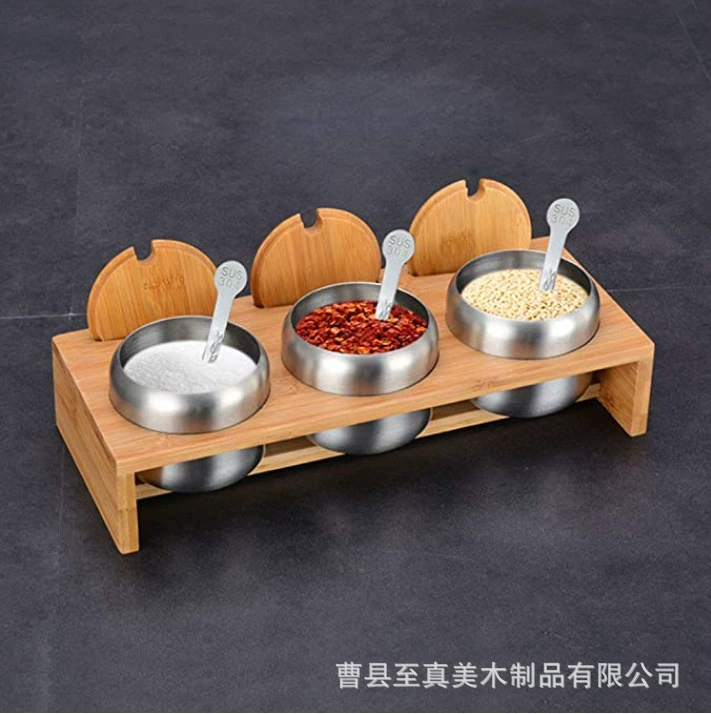 Коробка для приправ из цельного дерева банка для приправ из нержавеющей стали костюм бутылка для приправ соляная банка для хранения бытовой кухонной бутылки для приправ комбинация