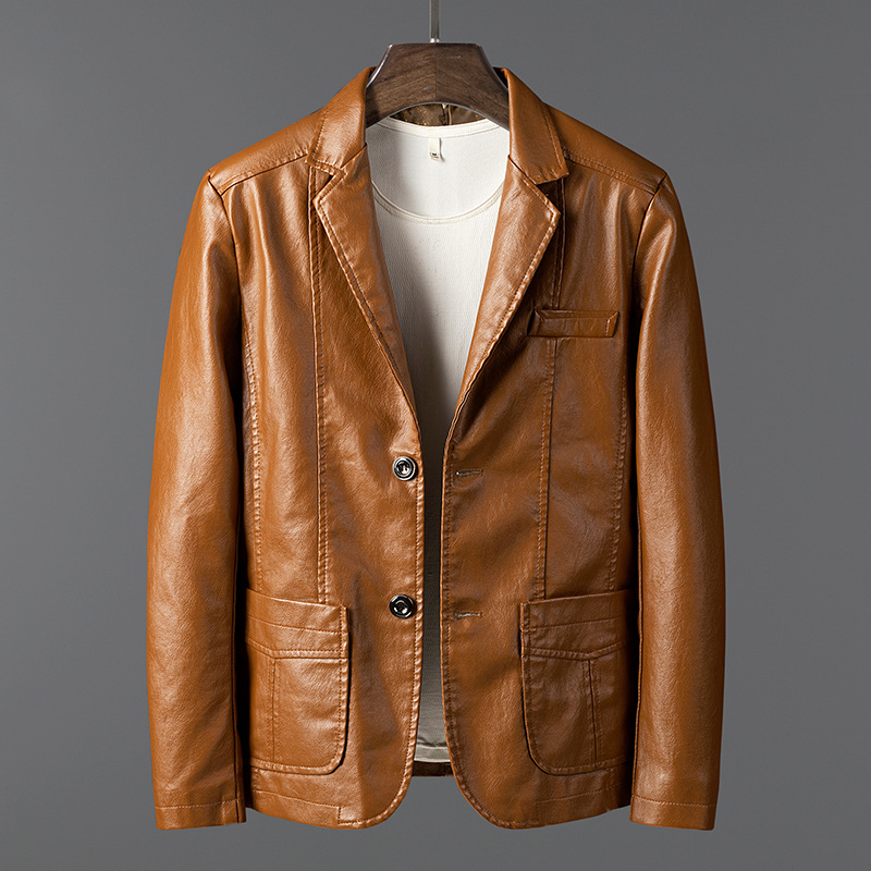 Veste en cuir pour homme, costume de moto slim en cuir PU, veste d'affaires décontractée et tendance pour homme_voghion.com