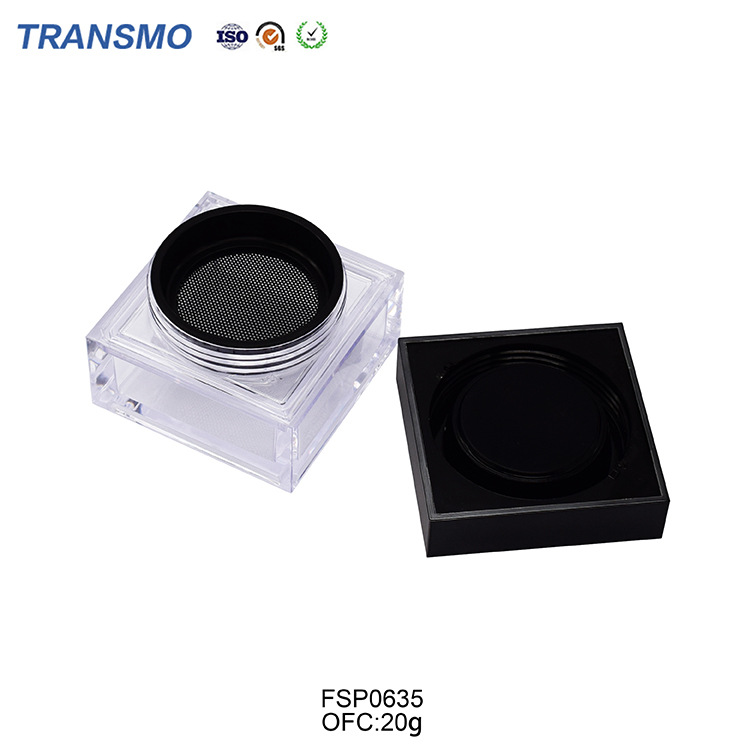 15g方形散粉盒包材 PETG黑盖透明注塑散粉盒 厂家直销 定制批发