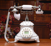 欧式白色镶钻石仿古电话机 时尚创意高档复古老式电话机 家用座机
