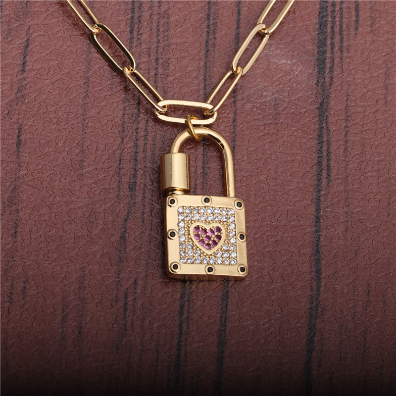 Micro-inlaid Zircon Lock Pendant Necklace display picture 2