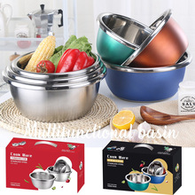 彩色盆三件套欧式 不锈钢盆调料缸 米筛套装厨房家用礼品厂家批发