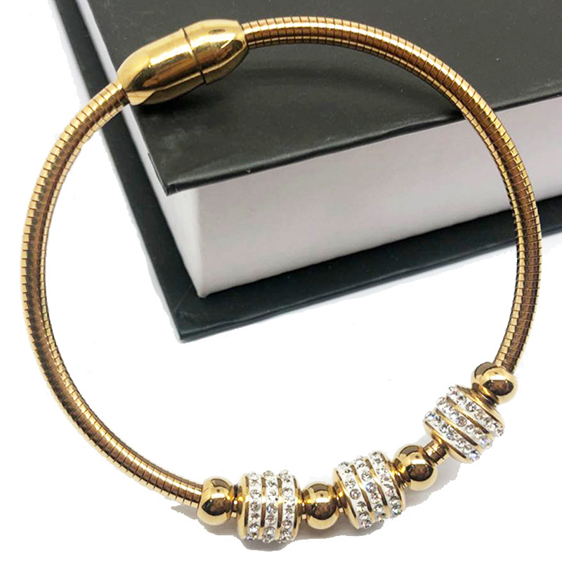 1 Piece Quantity Fashion Solid Color Stainless Steel Inlay Rhinestones Bangle 1 Piece