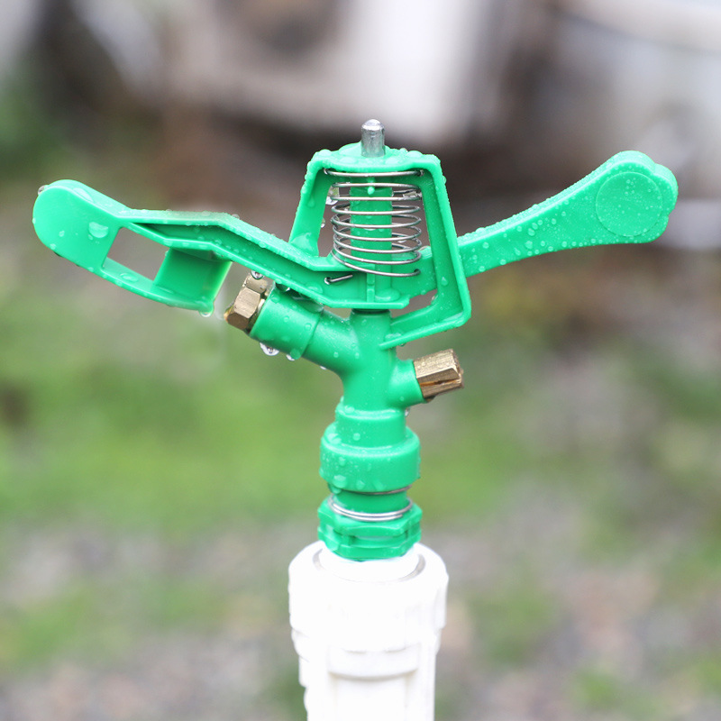 Rociador de plástico rociador de doble pulverización de riego de césped 6 puntos rociador de jardinería verde 360 grados rociador libre de impuestos