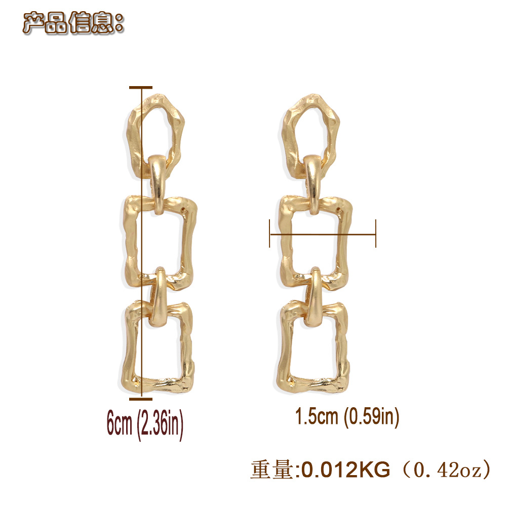 Concave-convex Gold Geometric Round Square Alloy Generous Fashion Earrings Wholesale display picture 1