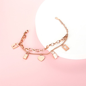 韩版夏季新款镀18k玫瑰金镂空锁头手链网红同款饰品厂家批发