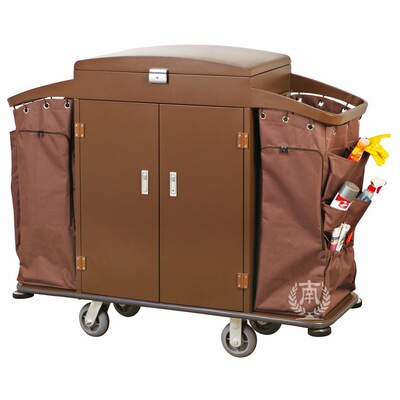 酒店宾馆客房服务清洁车手推脏衣车布草车C-87A咖啡色工作车|ms