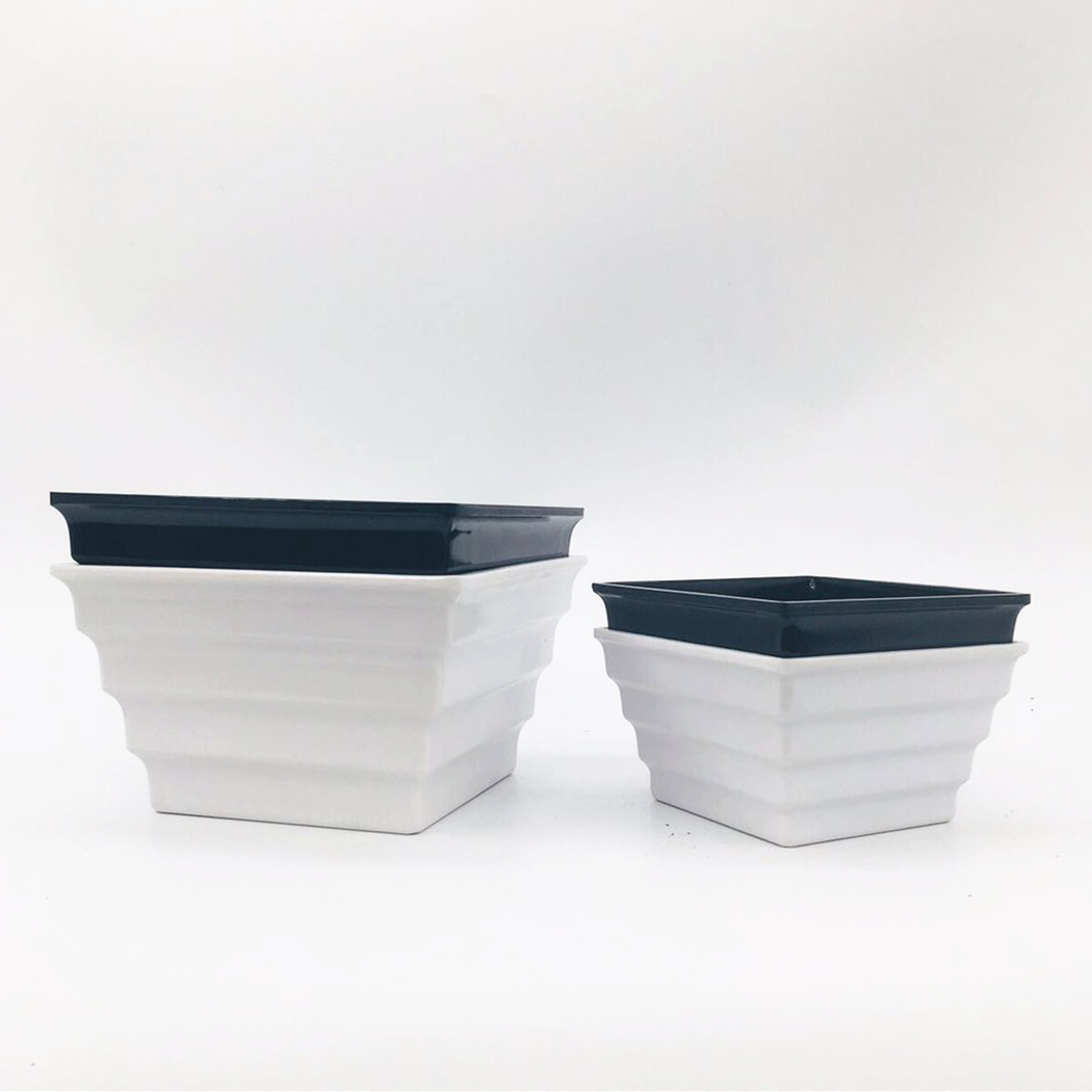 The manufacturer supplies 2-sized simple stepped square plastic flowerpots and melamine flowerpots detail image 1