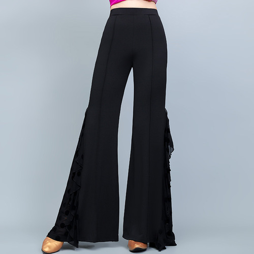 Black Latin ballroom dance pants women modern dance ballroom dance bell bottom trousers Jitterba three-step dance pants modern dance practice pants