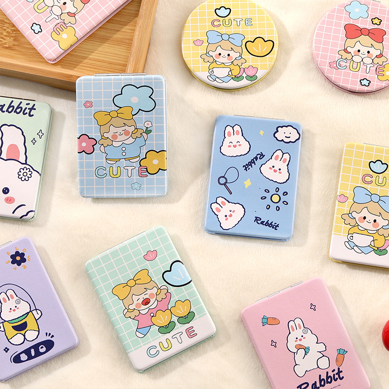 Corazón de una niña pequeño espejo de maquillaje espejo portátil para mujeres espejo plegable de viento encantador espejo doble mini pequeño