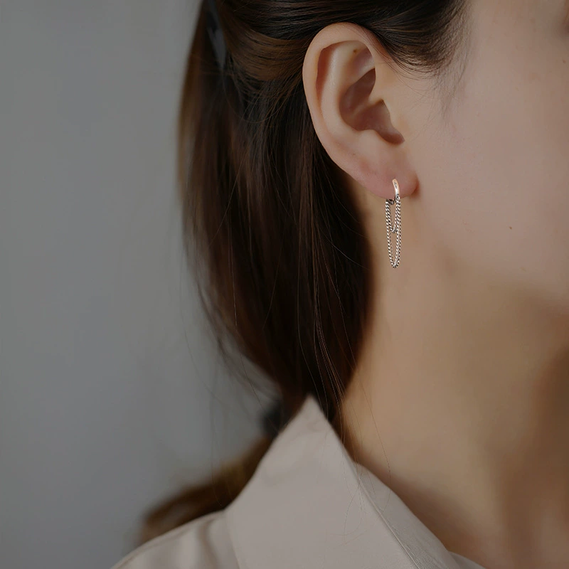 Стильные серьги Fashionable Earrings – унисекс ретро цепь, 925 серебро, тайское серебро, простые и элегантные
