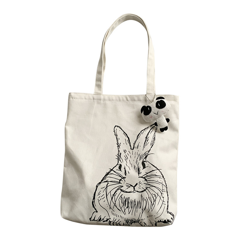 Bolsa de lona femenina estudiante de un solo hombro japonés ins bolsa de tela impresa de dibujos animados lindo de gran capacidad