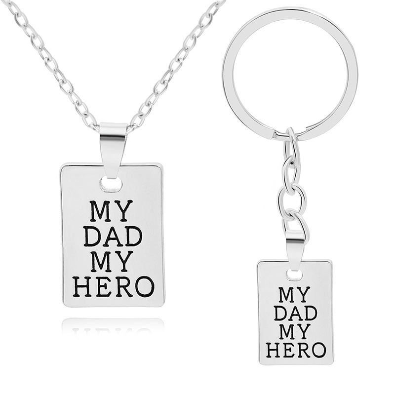 Father'S Day Festival Creative Letters My Dad My Hero Pendant Keychain Alloy Pendant
