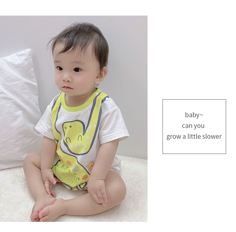 Summer New 0-2 Year Old Infant Baby Casual Cute Cartoon Dinosaur Printing Triangle Wholesale Nihaojewelry display picture 2