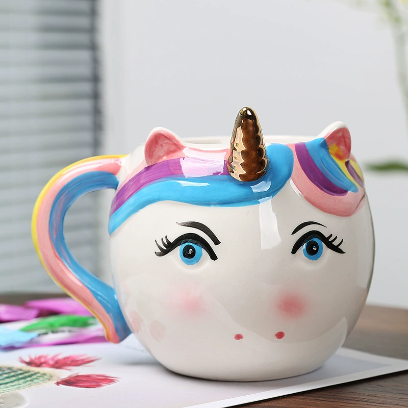 Unicorn Ceramic Mug, 450 ml, Creative Home Breakfast Cup, Rainbow Handle Designs