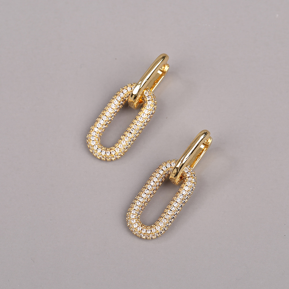 Fashion Geometric Double-ring Lock Copper Inlaid Zircon Earrings Wholesale display picture 4