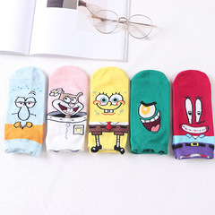 Summer 2019 New SpongeBob Cartoon Creative Boat Socks for Women, Cotton Short Socks with Japanese and Korean Anime Patterns