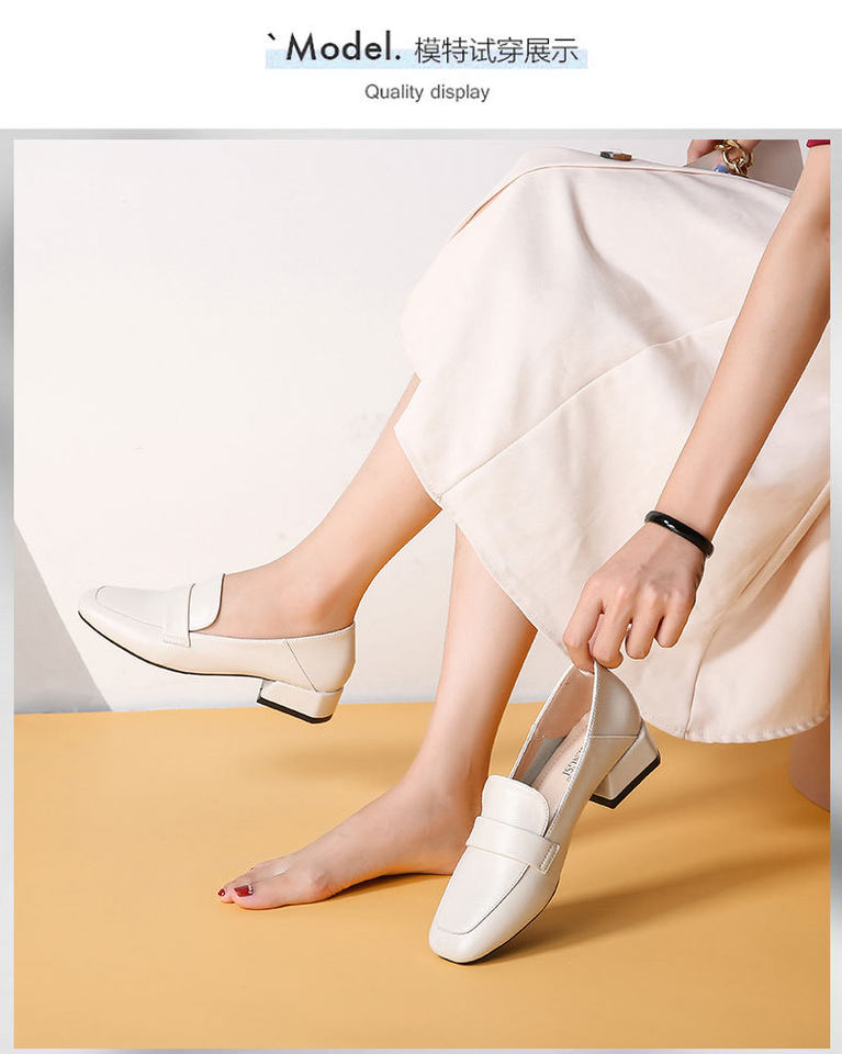 Giày lười nữ mũi vuông gót vuông tăng chiều cao phong cách Anh, gót 3–5 cm — Màu mơ, Màu đen chi tiết 10