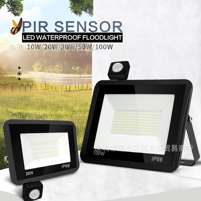 Cross border ultra-thin LED Sensor Floodlight outdoors waterproof black Shell human body infra-red Induction Patch Floodlight