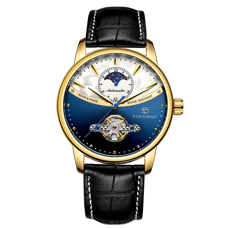 Forsining Fusini 8179 cinturón hombres de negocios reloj mecánico automático transparente inferior hueco reloj hombres