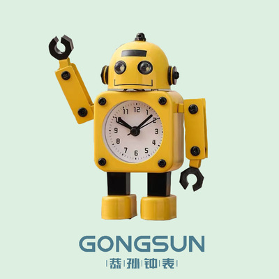 机器人闹钟卡通儿童学生创意静音金属卧室夜灯亚马逊跨境定制钟表