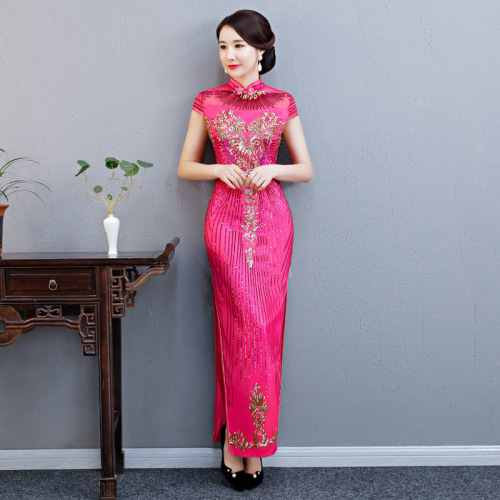 Chinese Dress Qipao for women Lace skirt long cheongsam Chinese banquet dress retro long cheongsam show cheongsam large size