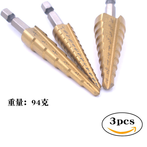 Inch step drill bit high-speed steel hole opener electric drill reaming tool set hexagonal handle straight groove titanium-plated pagoda drill