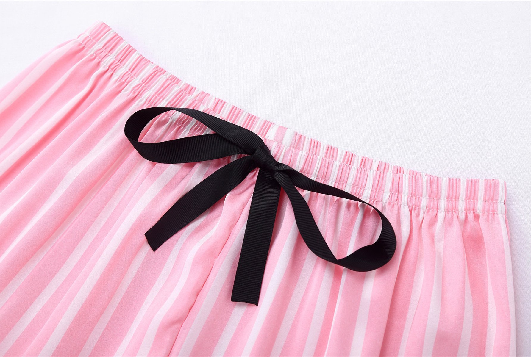 帮手描述图:睡衣女春秋七件套装性感条纹冰丝绸家居服宽松韩版薄