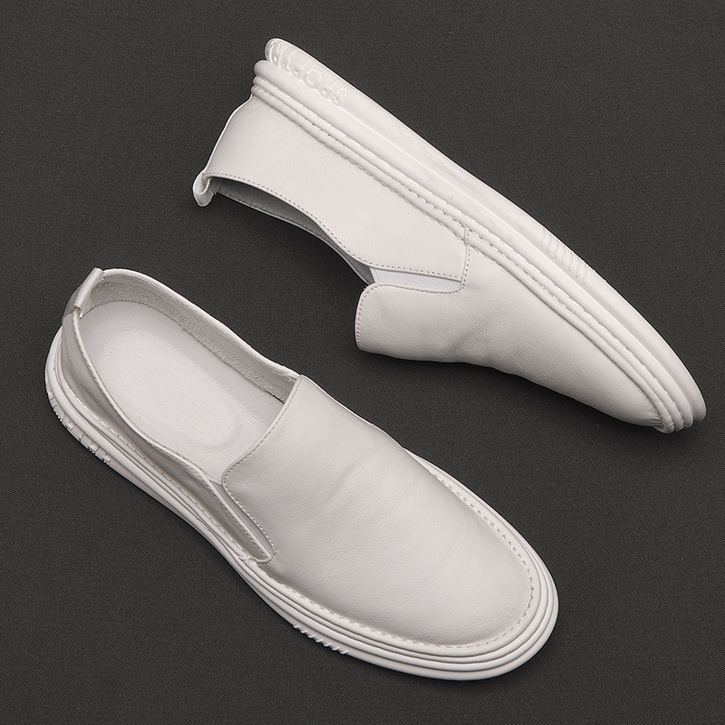 Set foot pedal music shoes men's leather 2021 spring and summer breathable male Korean casual board lazy small white shoes tide