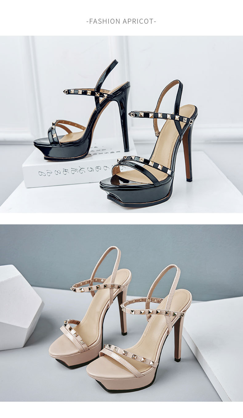 Sandal cao gót nữ hở mũi đinh tán gót 13 cm quai ngang — Cao gót 13 cm Màu mơ chi tiết 12