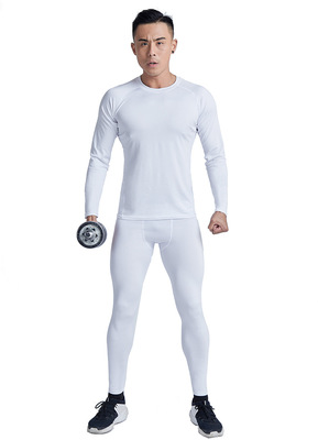 白色健身服男紧身衣弹力服篮球足球打底运动紧身衣套装透气跑步服|ru