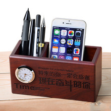 创意多功能时尚可爱摆件用品办公室简约复古中国风实木笔桶收纳盒