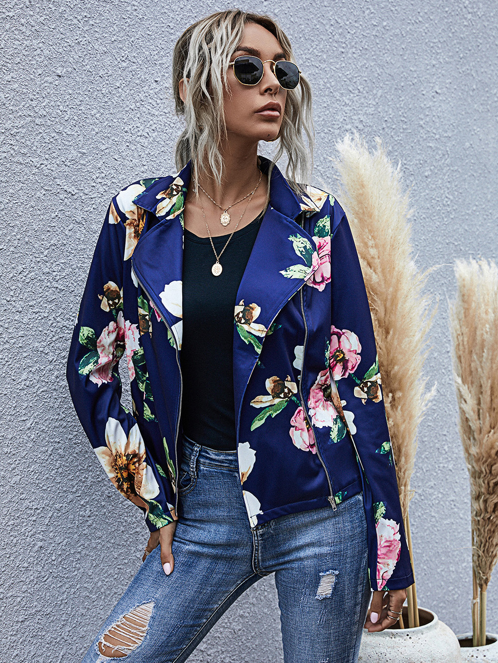 dark bottom zipper printing jacket women long sleeves NSDF1586