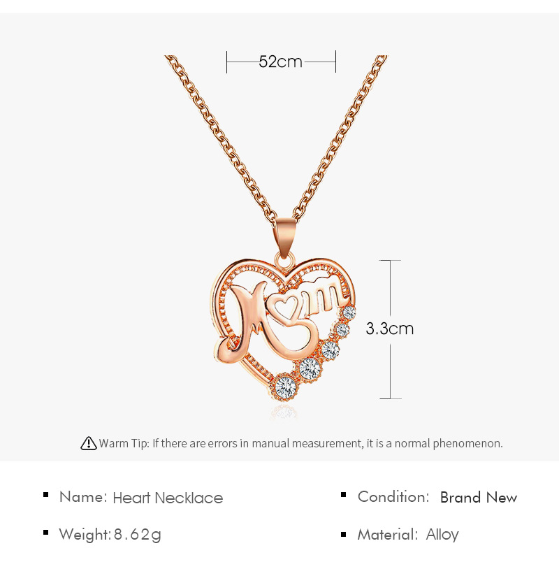 Necklace Diamond Mom Heart Diamond Necklace Gift Love Letter Necklace Wholesale Nihaojewelry display picture 1