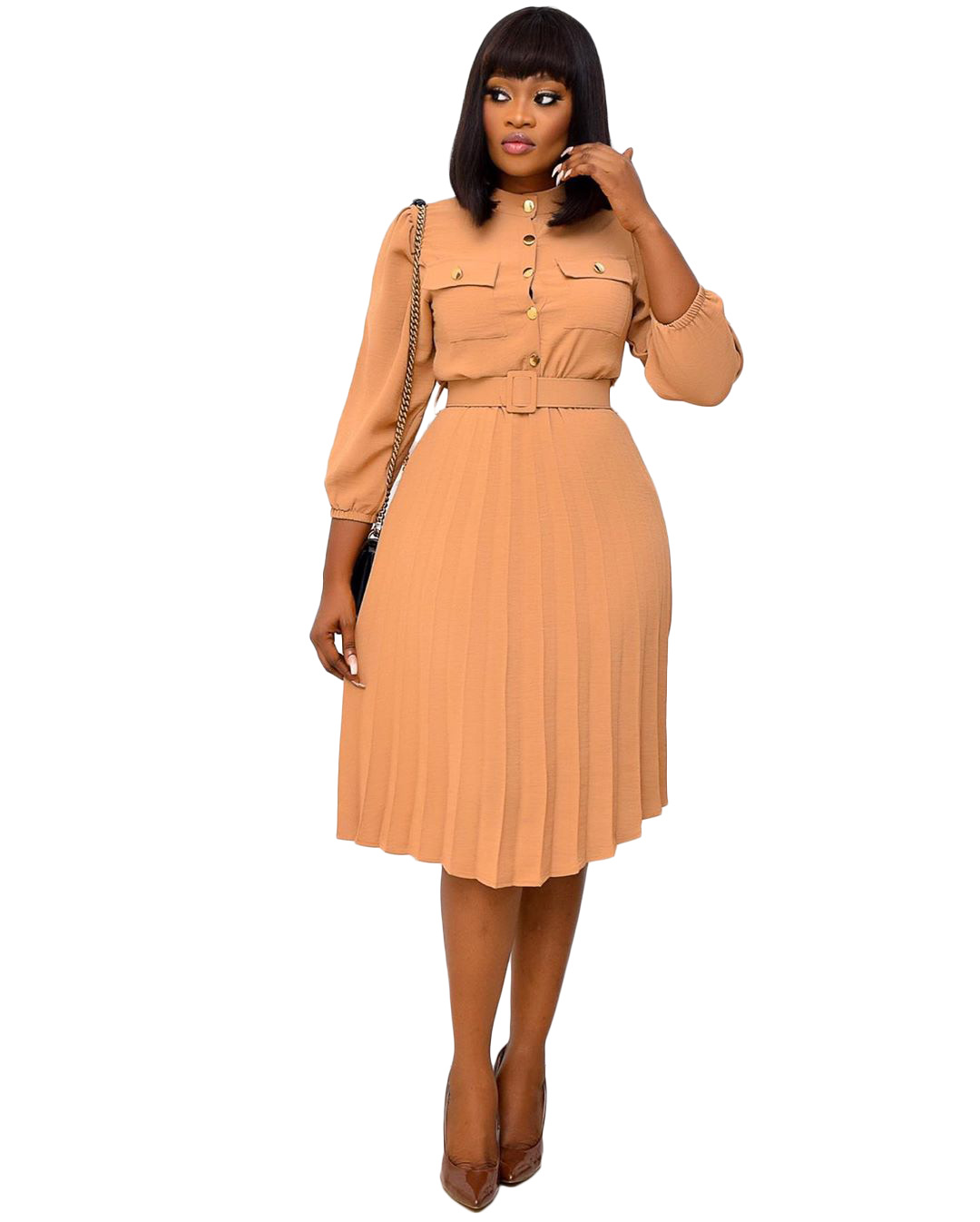 Khaki Long Dress Model Image