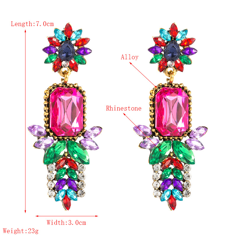 Colorful Diamond Flower Alloy Earrings display picture 1