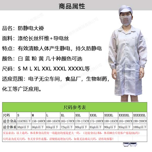 网格大褂商品详情尺码表