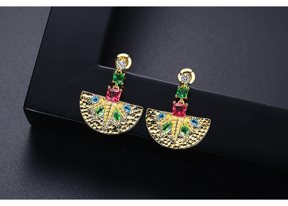 Copper Inlaid Colorful Zircon Semicircular Earrings display picture 7