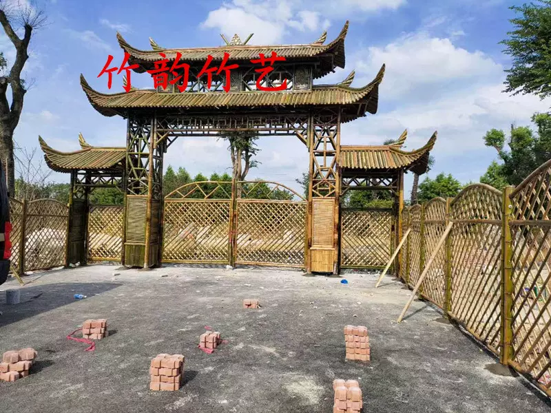 竹建筑竹房子竹屋竹别墅农庄竹亭子竹篱笆竹牌楼毛竹竹结构材料