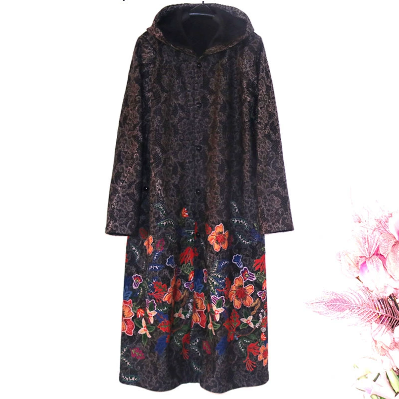 00408 осеннее длинное бархатное пальто на флисовой подкладке среднего возраста, весенне-осеннее пальто для мамы, Новая женская шапка