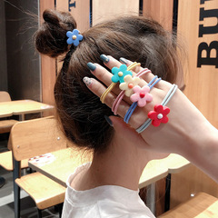 Korean Fresh Style Hwanyra Flower Hair Tie with Pearl and Metal Horsehair Buckle Rubber Band Korean Hair Ties with Floral Accents