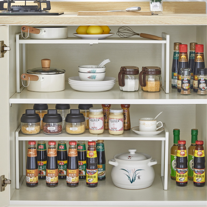 厨房收纳伸缩置物架创意橱柜隔板分层架砂锅调味品铁板整理架批发