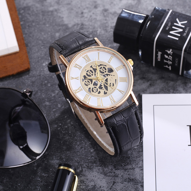Sales Leisure Couple Roman Hollow Fashion Mechanical Quartz Belt Watch_voghion.com